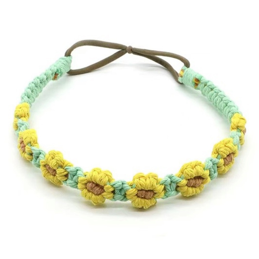 Crochet flower pattern elastic head wrap headband flower crown